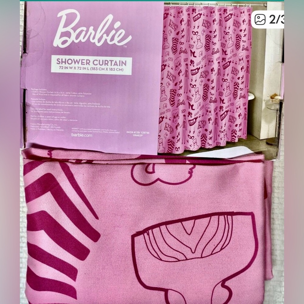 NWT BARBIE Fabric Shower Curtain Pink,  Beach Barbie 1959 Hard To Find Tik Tok - Picture 3 of 4